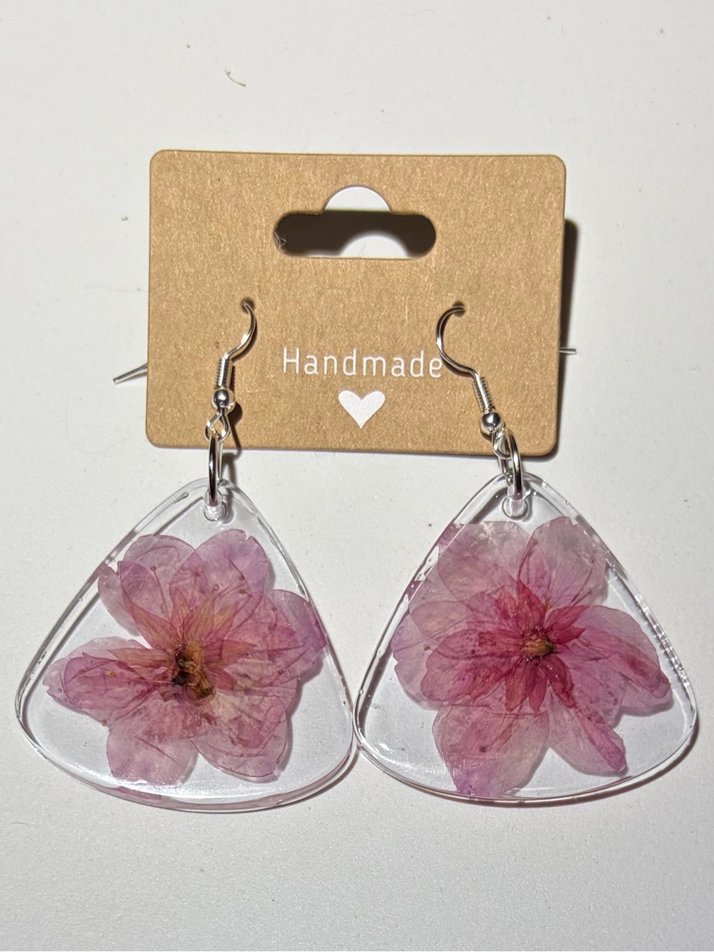 Handmade Pink Floral Resin Drop Earrings - Women Accessories